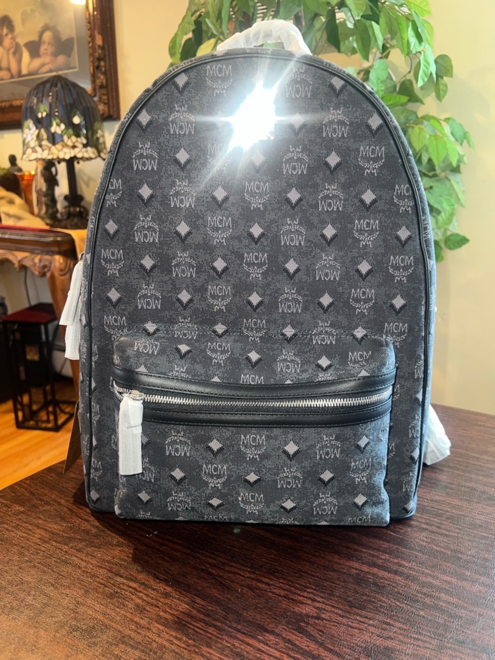 MCM Gray Monogram Canvas Backpack